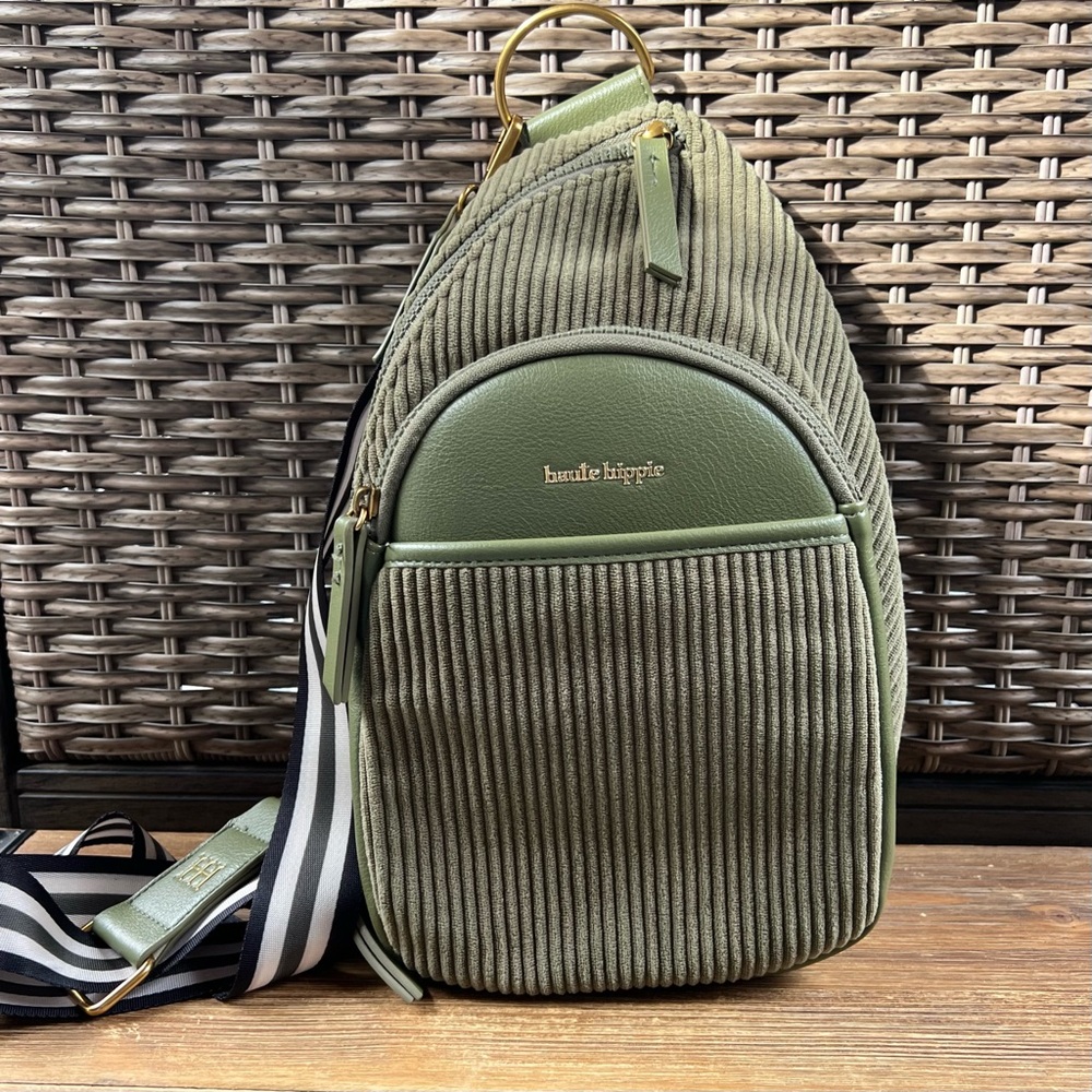 Haute Hippie Olive Corduroy Sling Bag – Gold Hardware, Striped Strap - Picture 12 of 12